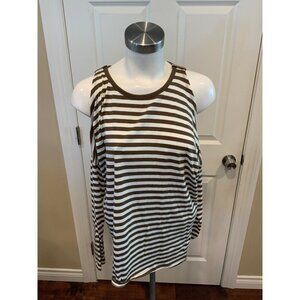 Michael Kors Brown & White Striped Cold Shoulder Shirt, Size S, NWT! $79